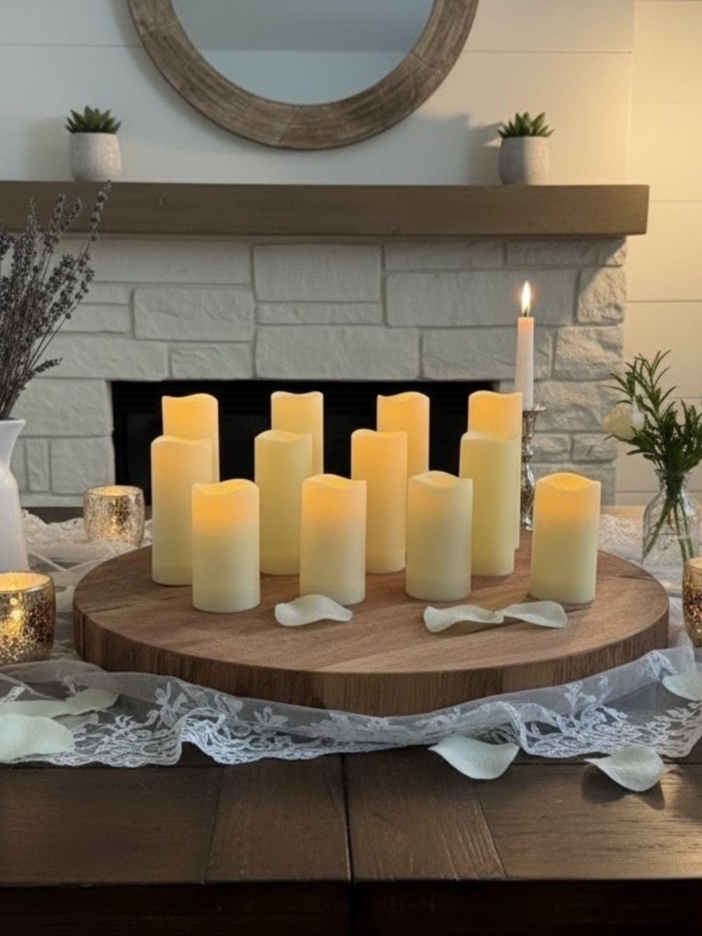 12 LED Flameless Pillar Candle Set in Cream w /remote control.3 different size.